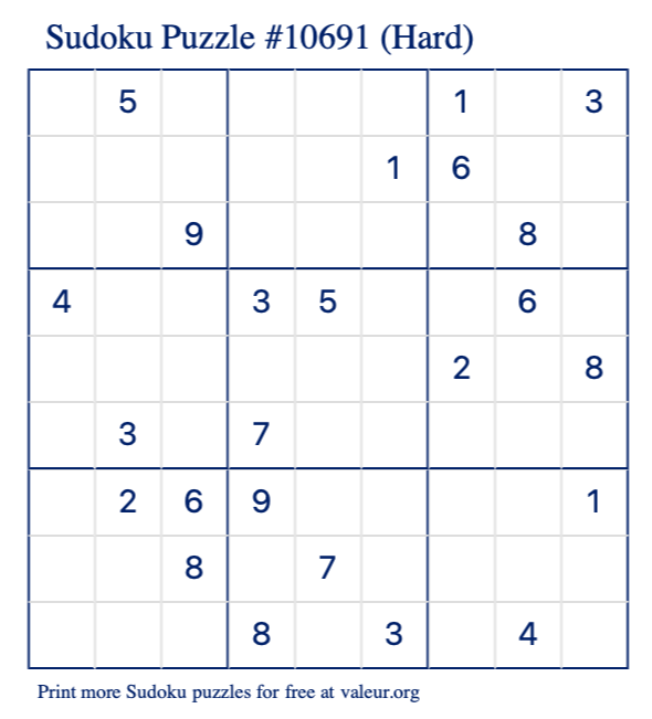 Free Printable Hard Sudoku Puzzle number 10691