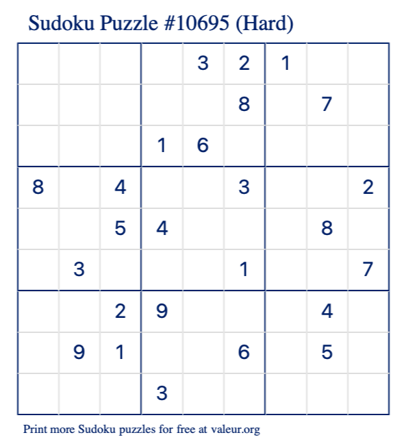 Free Printable Hard Sudoku Puzzle number 10695