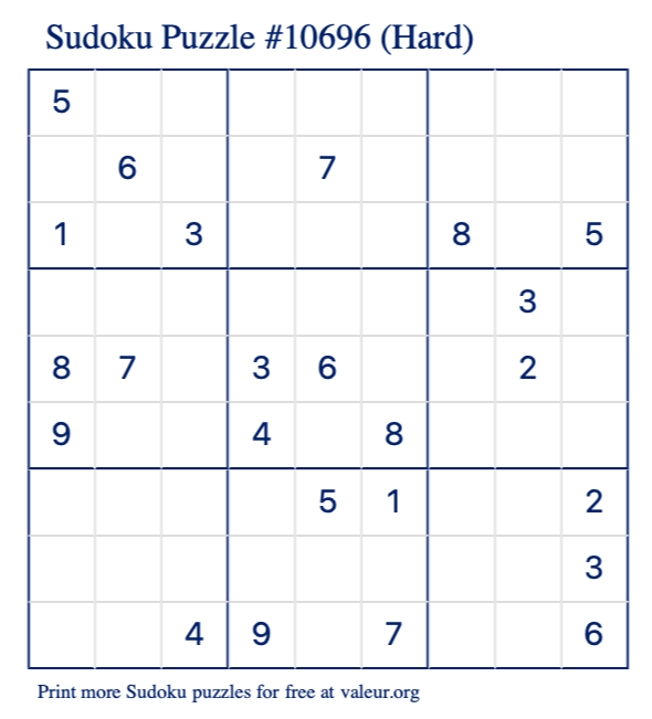 Free Printable Hard Sudoku Puzzle number 10696