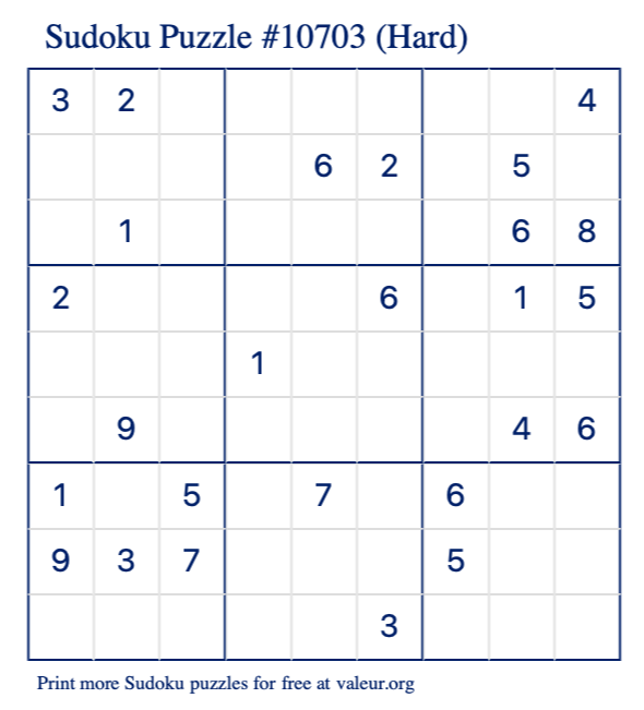 Free Printable Hard Sudoku Puzzle number 10703