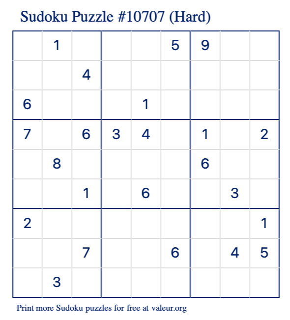 Free Printable Hard Sudoku Puzzle number 10707