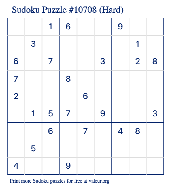 Free Printable Hard Sudoku Puzzle number 10708