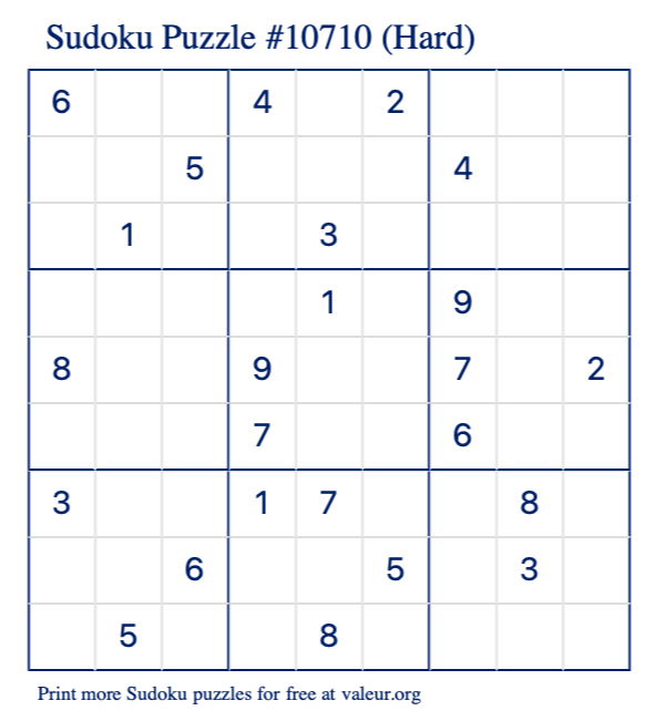 Free Printable Hard Sudoku Puzzle number 10710