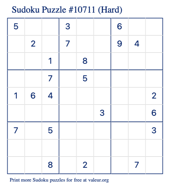 Free Printable Hard Sudoku Puzzle number 10711