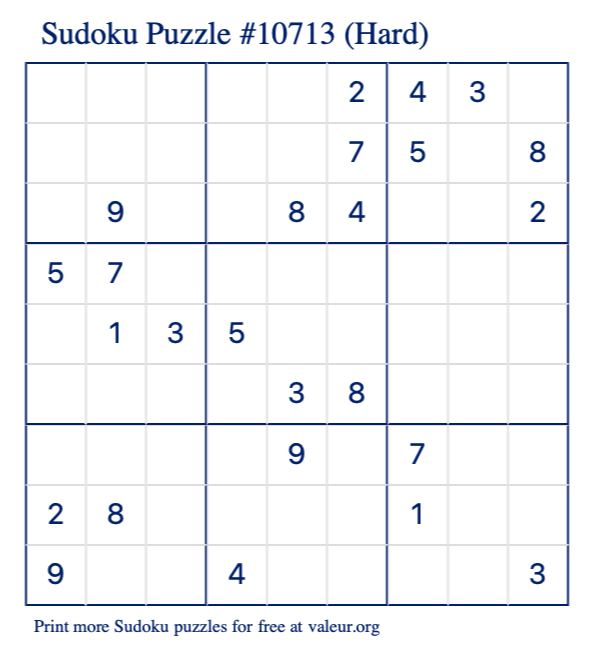 Free Printable Hard Sudoku Puzzle number 10713