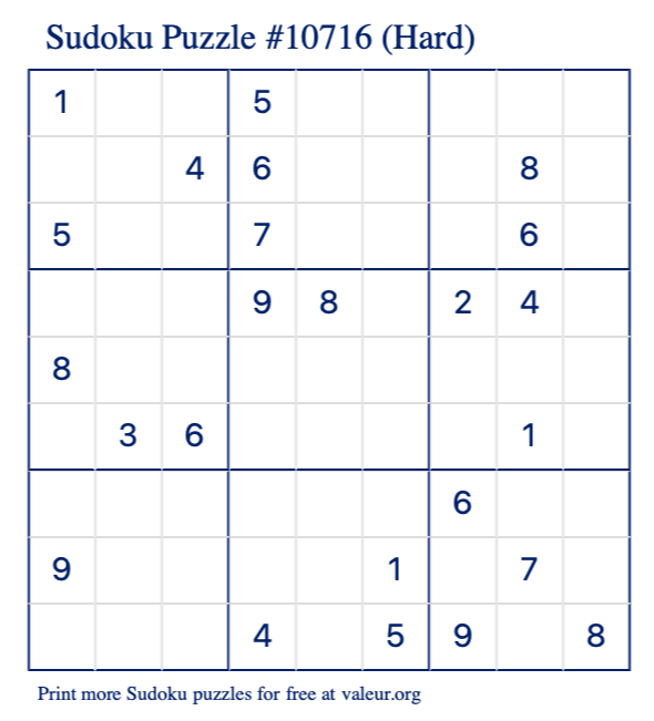 Free Printable Hard Sudoku Puzzle number 10716