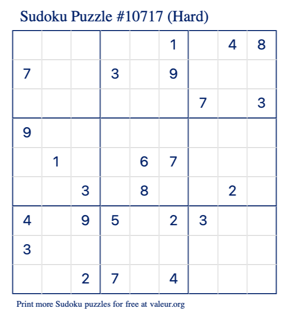 Free Printable Hard Sudoku Puzzle number 10717