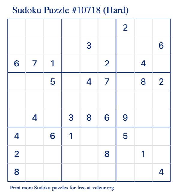 Free Printable Hard Sudoku Puzzle number 10718