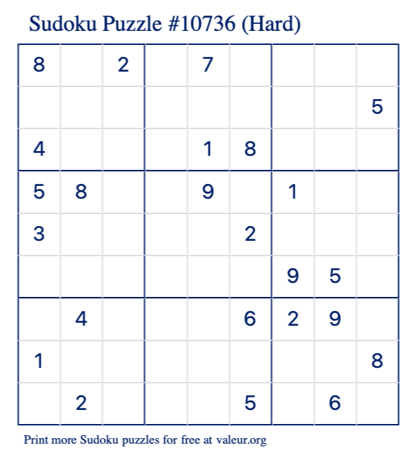 Free Printable Hard Sudoku Puzzle number 10736