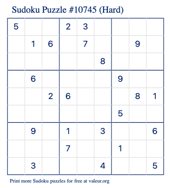 Free Printable Hard Sudoku Puzzle number 10745