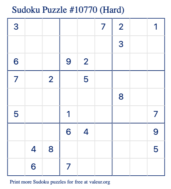 Free Printable Hard Sudoku Puzzle number 10770