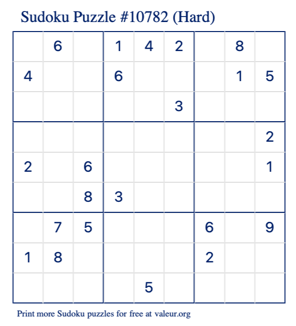 Free Printable Hard Sudoku Puzzle number 10782