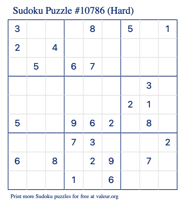 Free Printable Hard Sudoku Puzzle number 10786