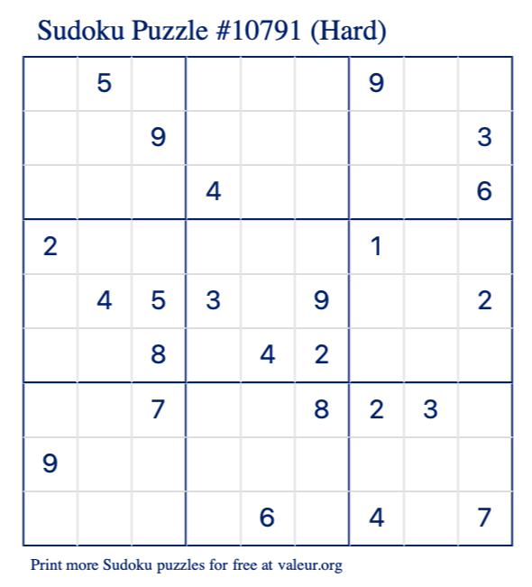 Free Printable Hard Sudoku Puzzle number 10791