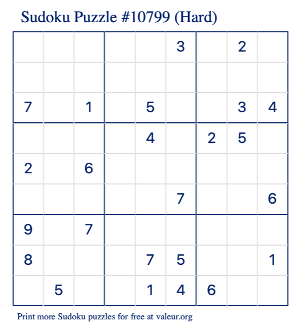 Free Printable Hard Sudoku Puzzle number 10799