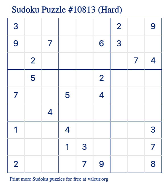 Free Printable Hard Sudoku Puzzle number 10813