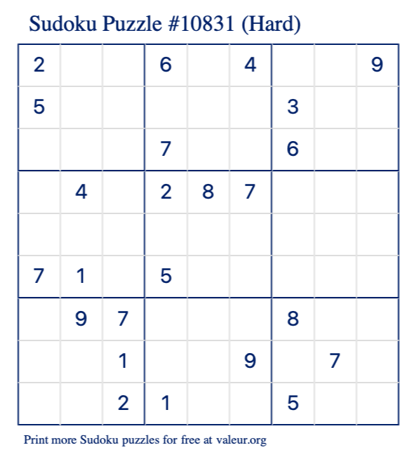 Free Printable Hard Sudoku Puzzle number 10831