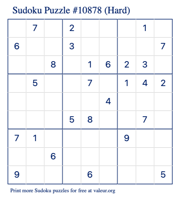Free Printable Hard Sudoku Puzzle number 10878