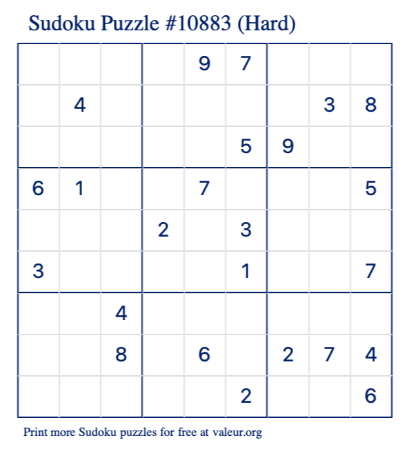 Free Printable Hard Sudoku Puzzle number 10883