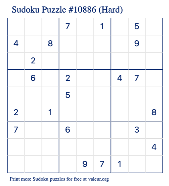Free Printable Hard Sudoku Puzzle number 10886