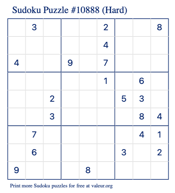 Free Printable Hard Sudoku Puzzle number 10888