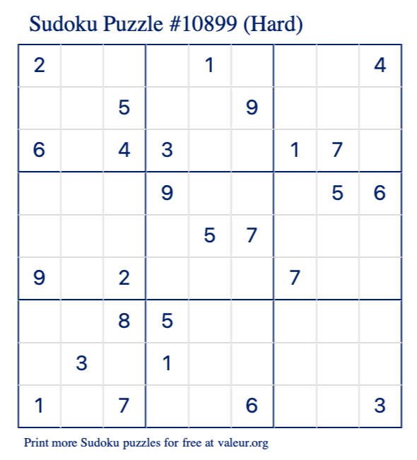 Free Printable Hard Sudoku Puzzle number 10899