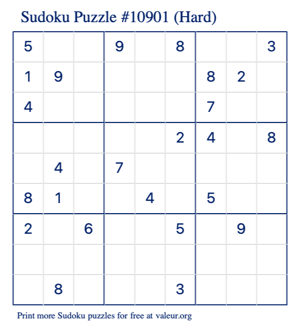 Free Printable Hard Sudoku Puzzle number 10901