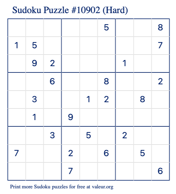 Free Printable Hard Sudoku Puzzle number 10902