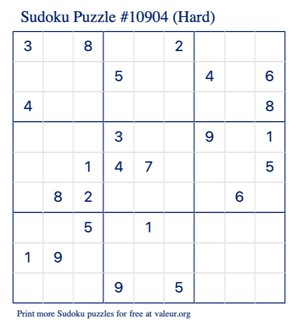 Free Printable Hard Sudoku Puzzle number 10904