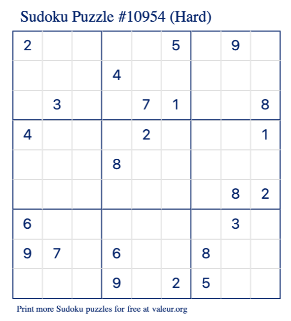 Free Printable Hard Sudoku Puzzle number 10954