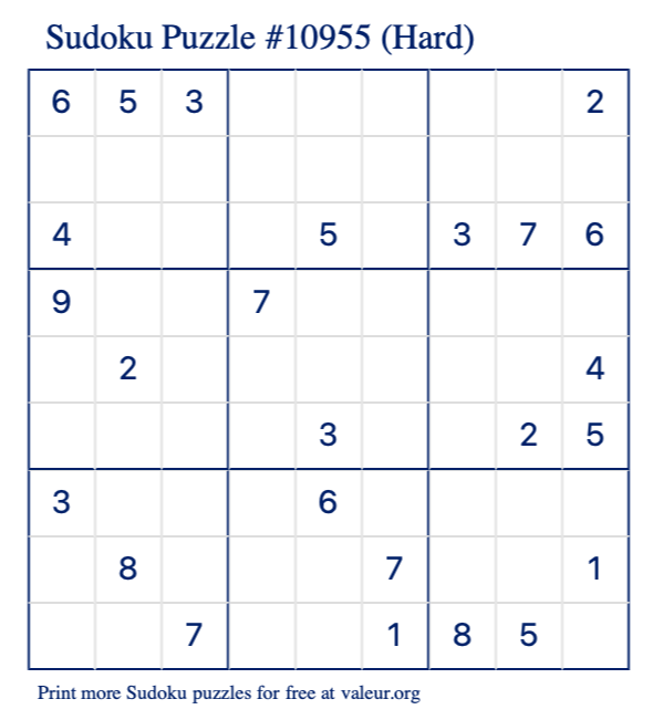 Free Printable Hard Sudoku Puzzle number 10955