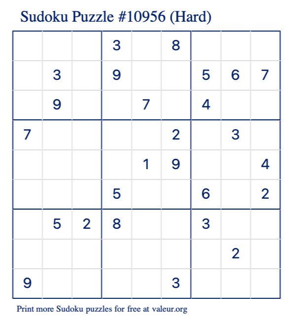 Free Printable Hard Sudoku Puzzle number 10956