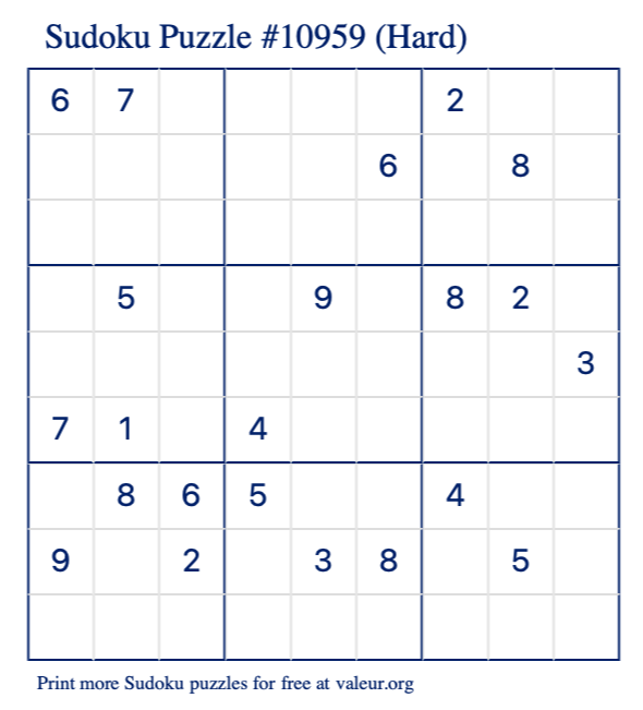 Free Printable Hard Sudoku Puzzle number 10959