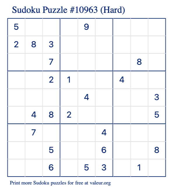 Free Printable Hard Sudoku Puzzle number 10963
