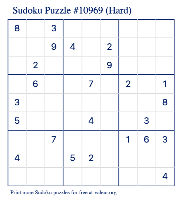 Free Printable Hard Sudoku Puzzle number 10969