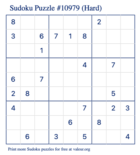 Free Printable Hard Sudoku Puzzle number 10979