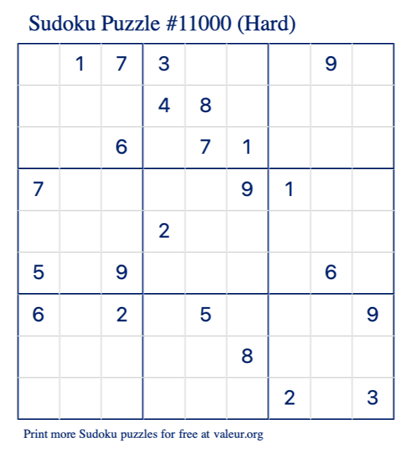 Free Printable Hard Sudoku Puzzle number 11000