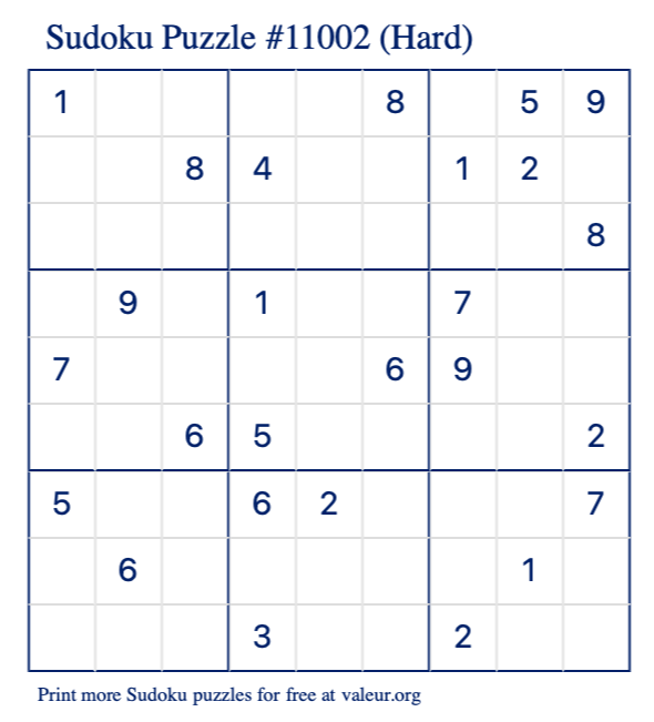 Free Printable Hard Sudoku Puzzle number 11002