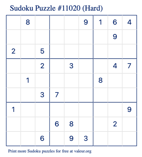 free printable hard sudoku with the answer 11020