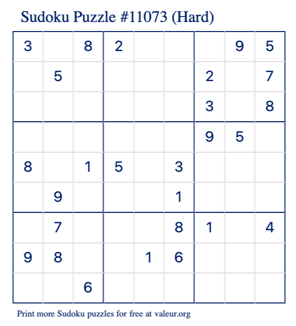 Free Printable Hard Sudoku Puzzle number 11073