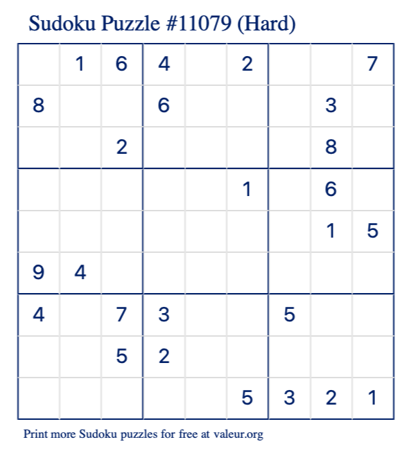 Free Printable Hard Sudoku Puzzle number 11079
