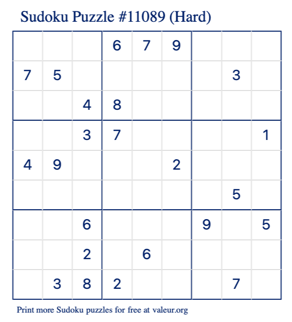 Free Printable Hard Sudoku Puzzle number 11089