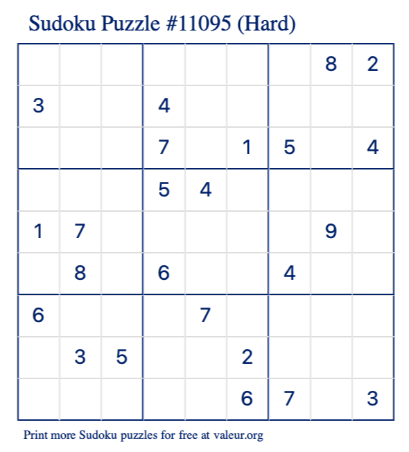 Free Printable Hard Sudoku Puzzle number 11095