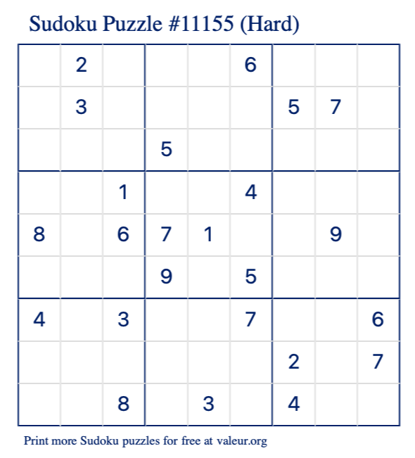 Free Printable Hard Sudoku Puzzle number 11155