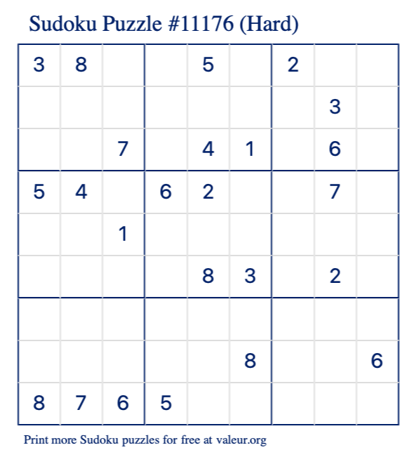 Free Printable Hard Sudoku Puzzle number 11176