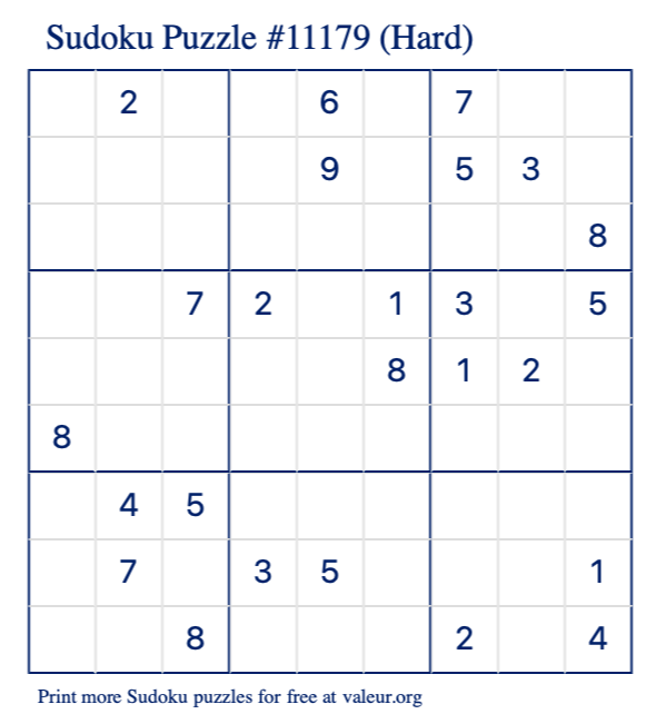 Free Printable Hard Sudoku Puzzle number 11179