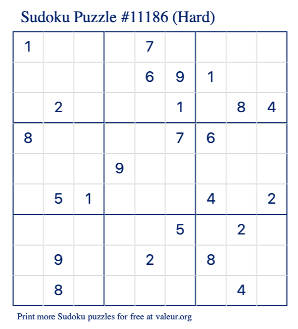 Free Printable Hard Sudoku Puzzle number 11186