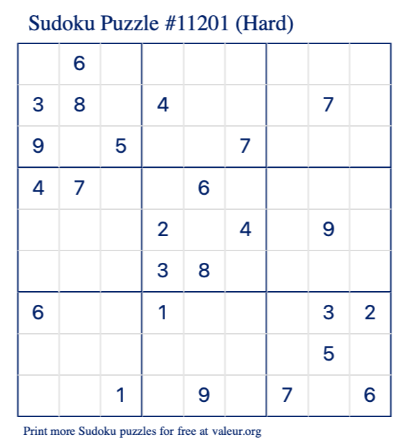 Free Printable Hard Sudoku Puzzle number 11201