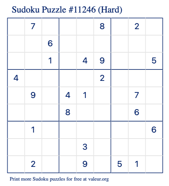 Free Printable Hard Sudoku Puzzle number 11246