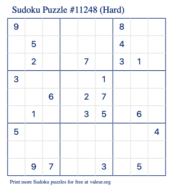 Free Printable Hard Sudoku Puzzle number 11248